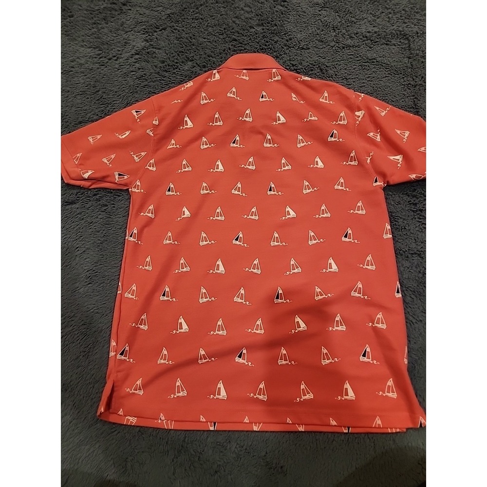 Red Rhino Men's Short Sleeve Collared Polo Shirt Size L With Sailboats - Picture 4 of 4